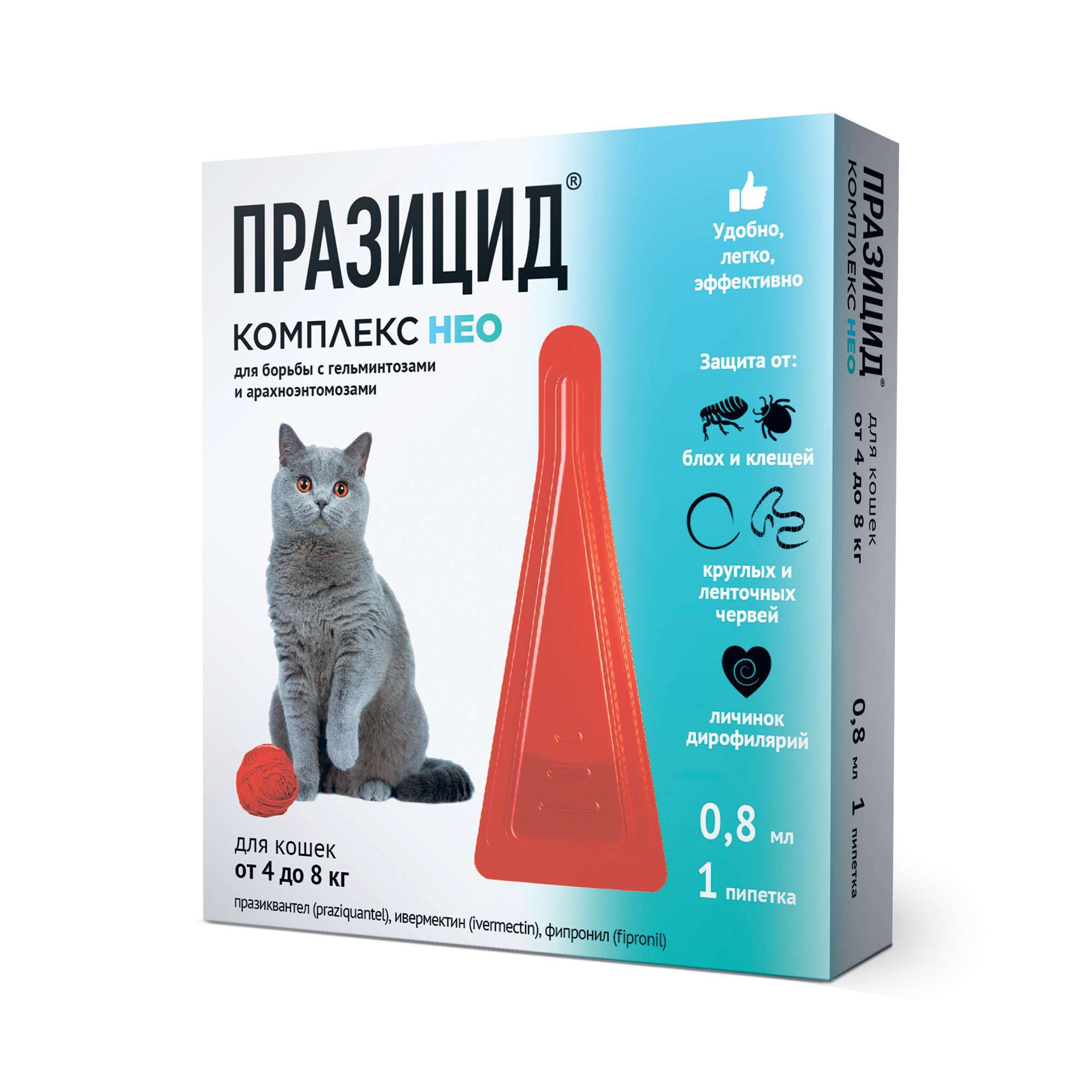 Изображение товара Празицид-комплекс Нео раствор для кошек и собак, 0,8мл, защита от паразитов