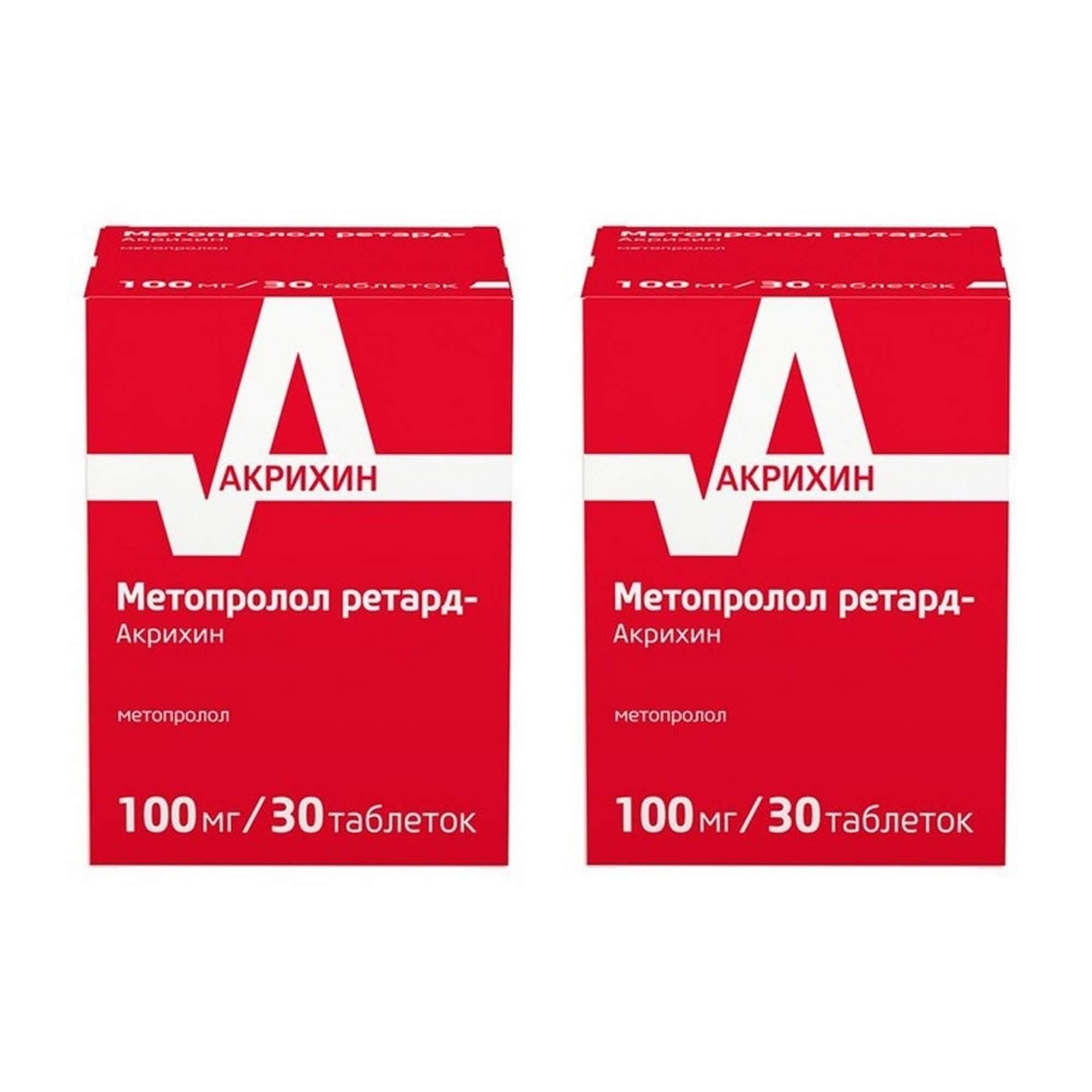 Изображение товара 2Х Метопролол ретард-Акрихин таблетки пролонгированного действия п/о плен. 100мг 30шт