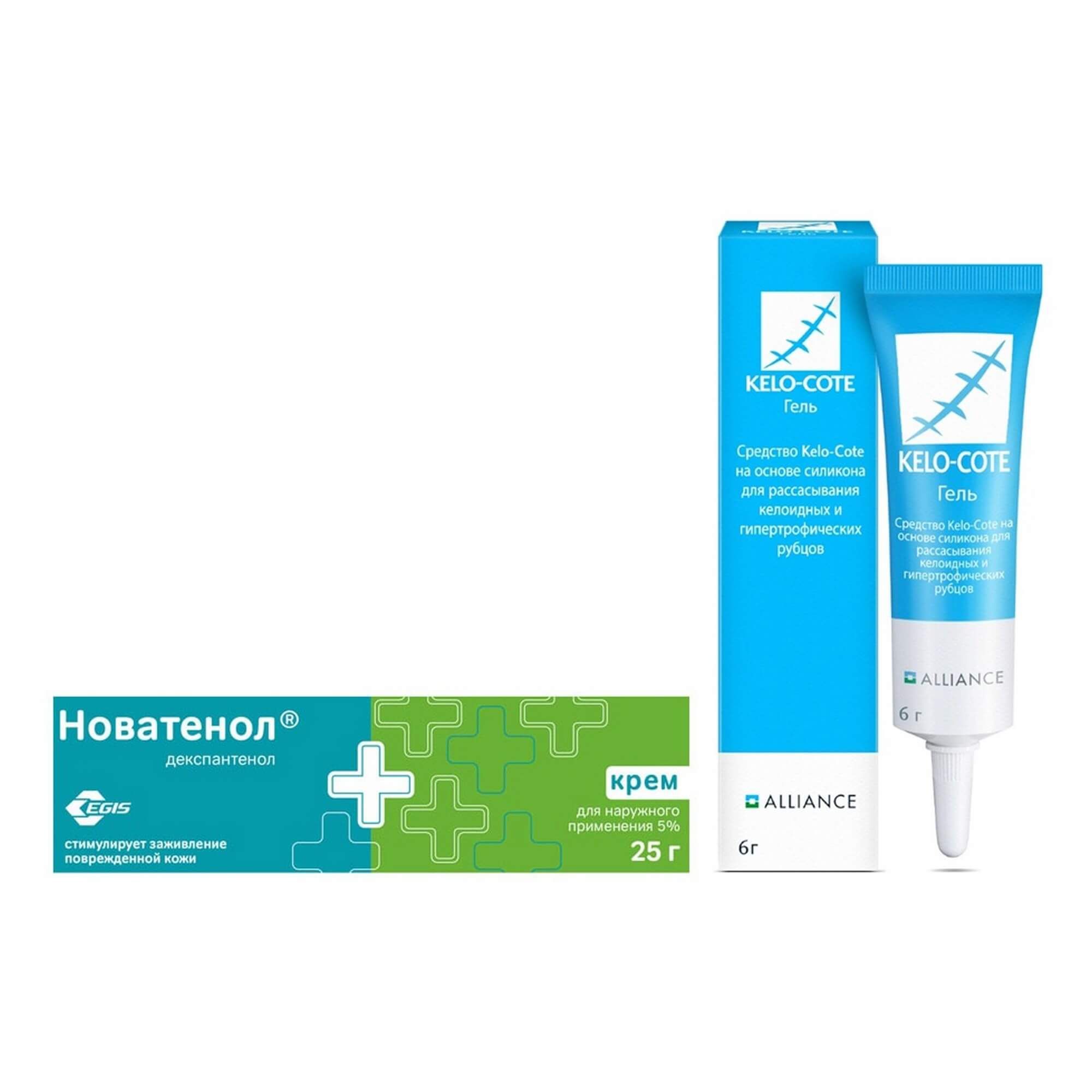 Изображение товара Комплект крем Новатенол 5% 25г и гель Кело-Кот 6г для кожи
