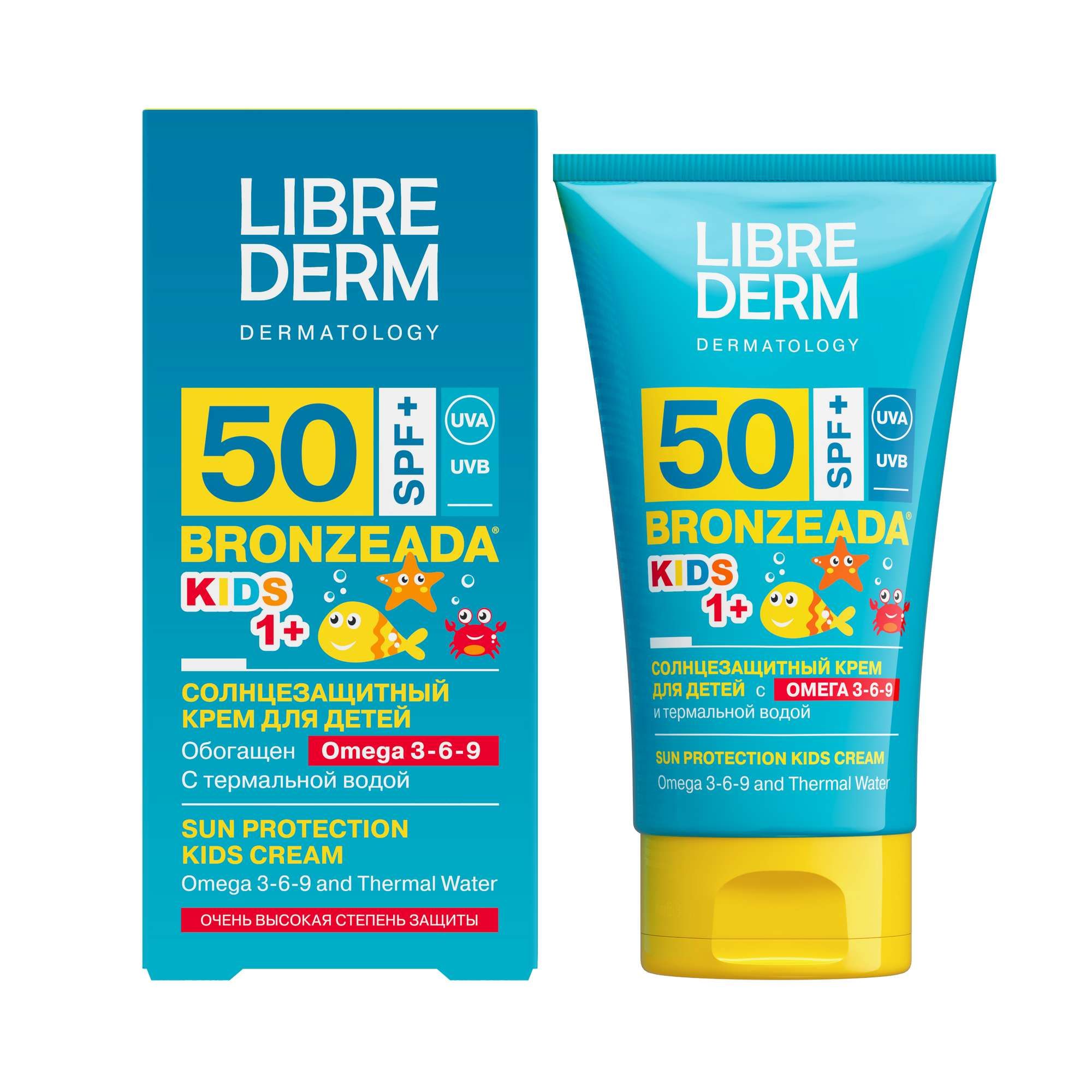 Изображение товара Крем солнцезащитный детский SPF50+ с омега 3-6-9 и термальной водой Bronzeada Librederm 150мл