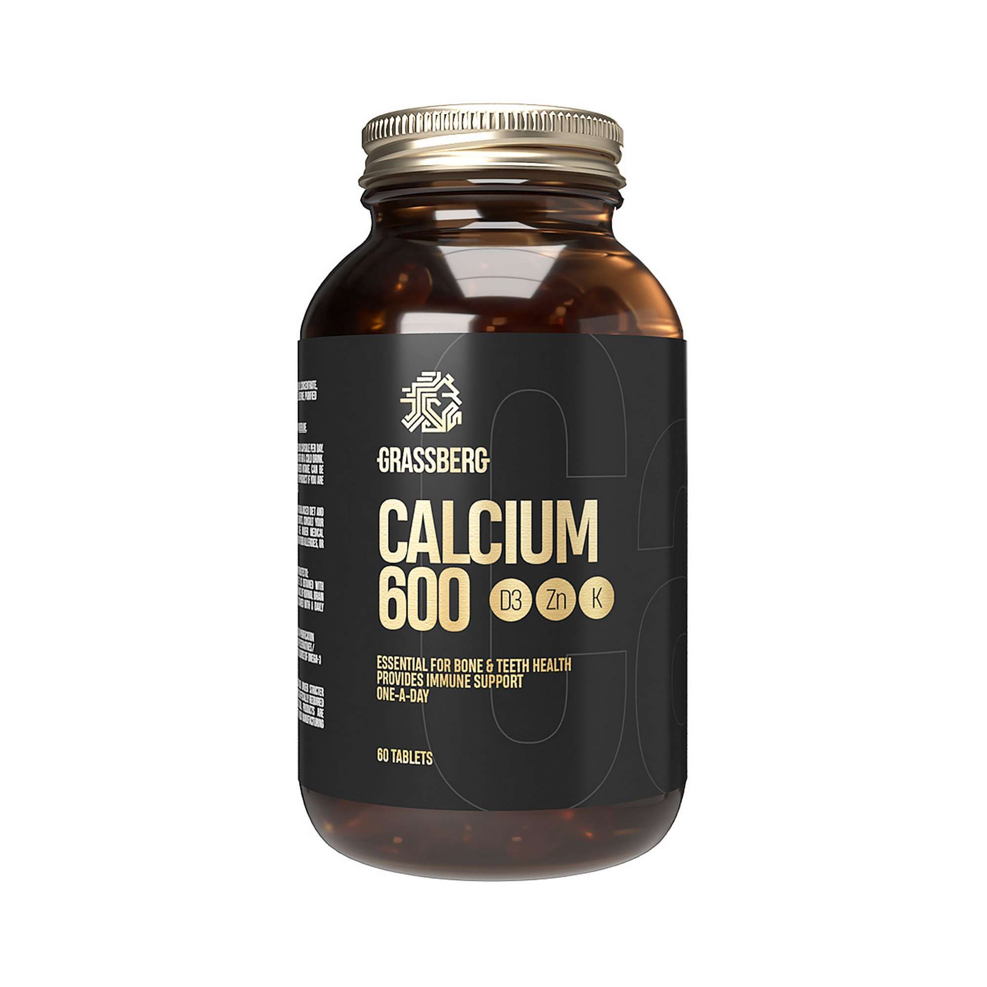 Изображение товара Grassberg Кальций 600 с витаминами Д3 К цинком таблетки 60 шт