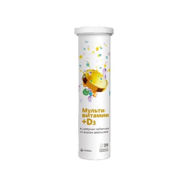 Изображение товара Мультивитамин+Д3 апельсиновые Vitateka таблетки шипучие 20 шт