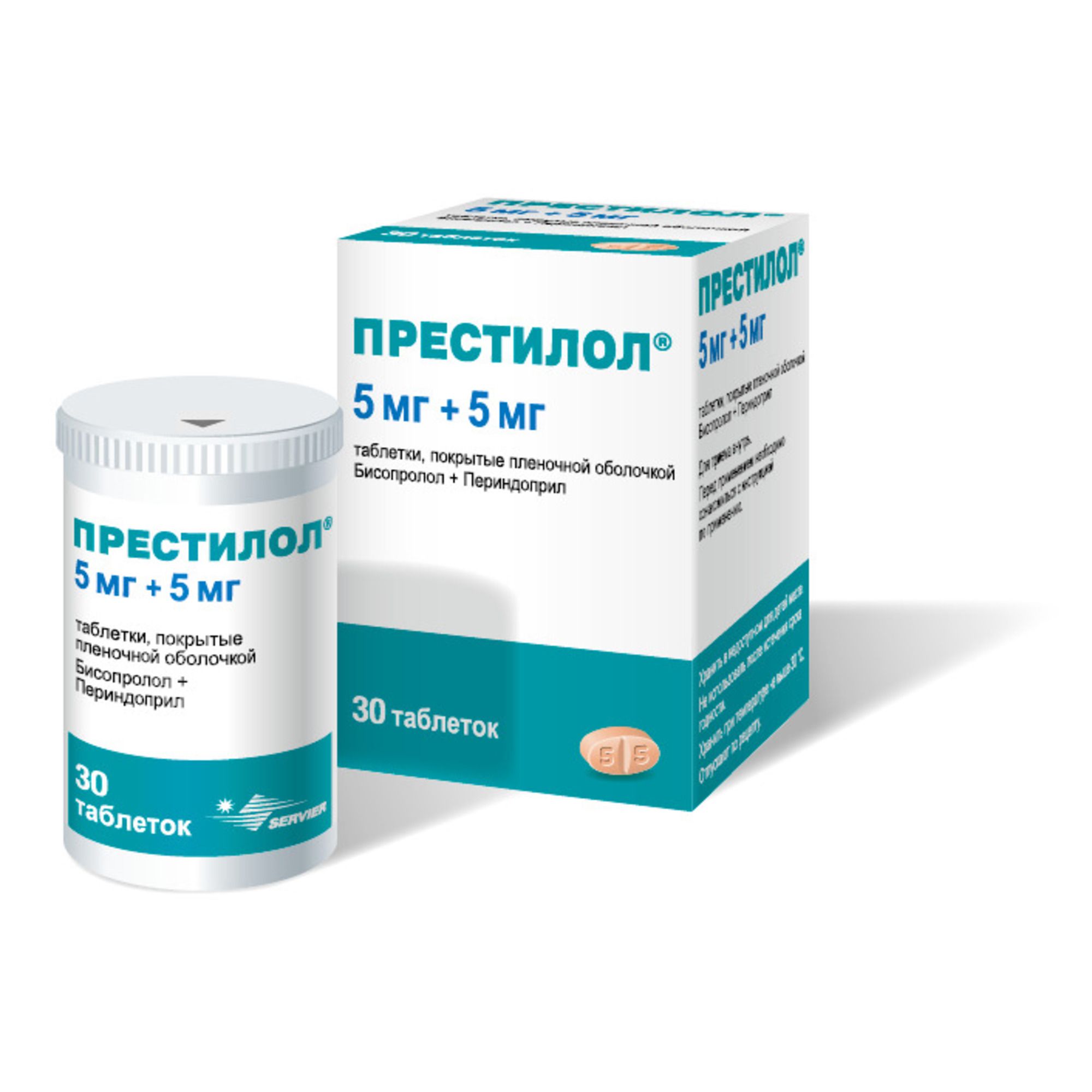 Изображение товара Престилол таблетки п/о плен. 5мг + 5мг 30шт для лечения гипертензии