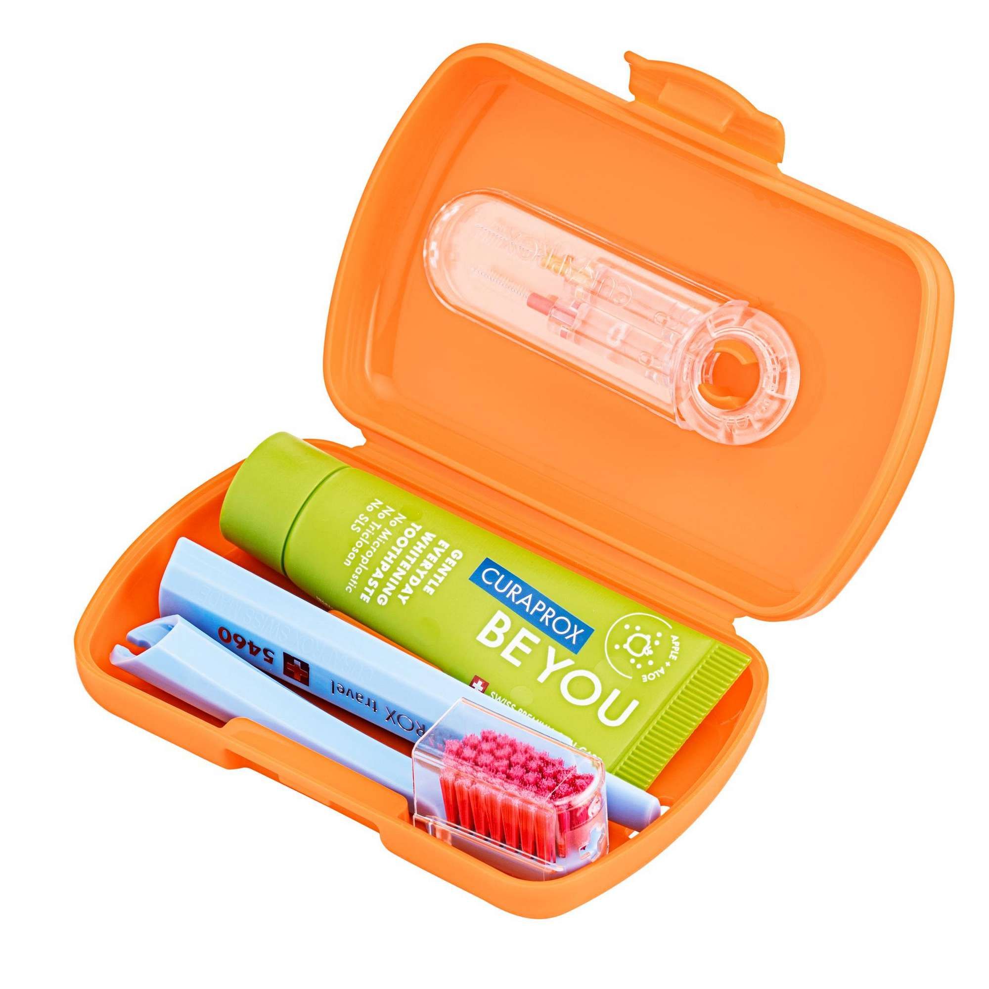 Изображение товара Дорожный набор для гигиены полости рта Be you Curaprox оранжевый 10 мл + щетка + ершики