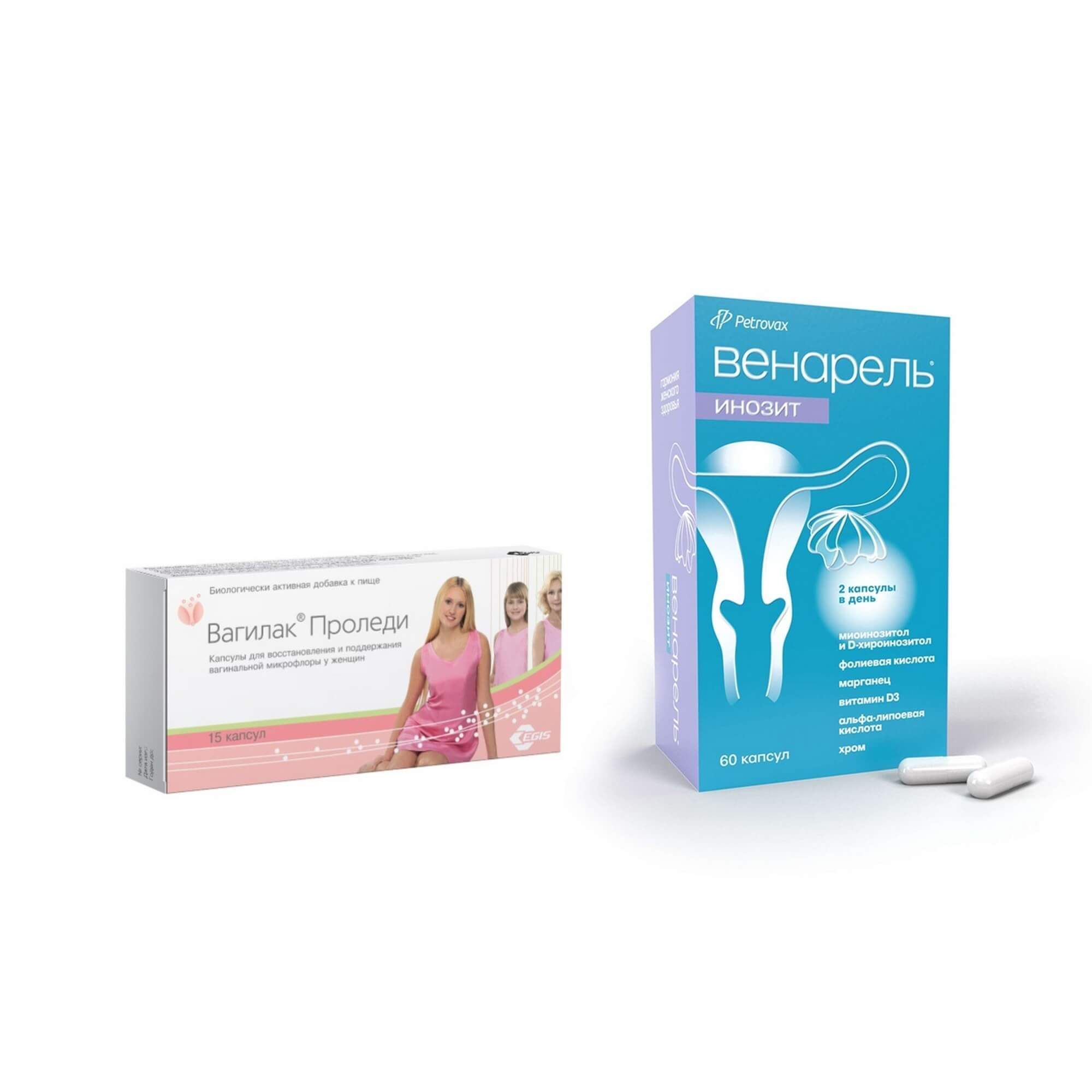 Изображение товара 1X Инозит Венарель капсулы 759мг 60шт + 1X Вагилак Проледи капсулы 227мг 15шт