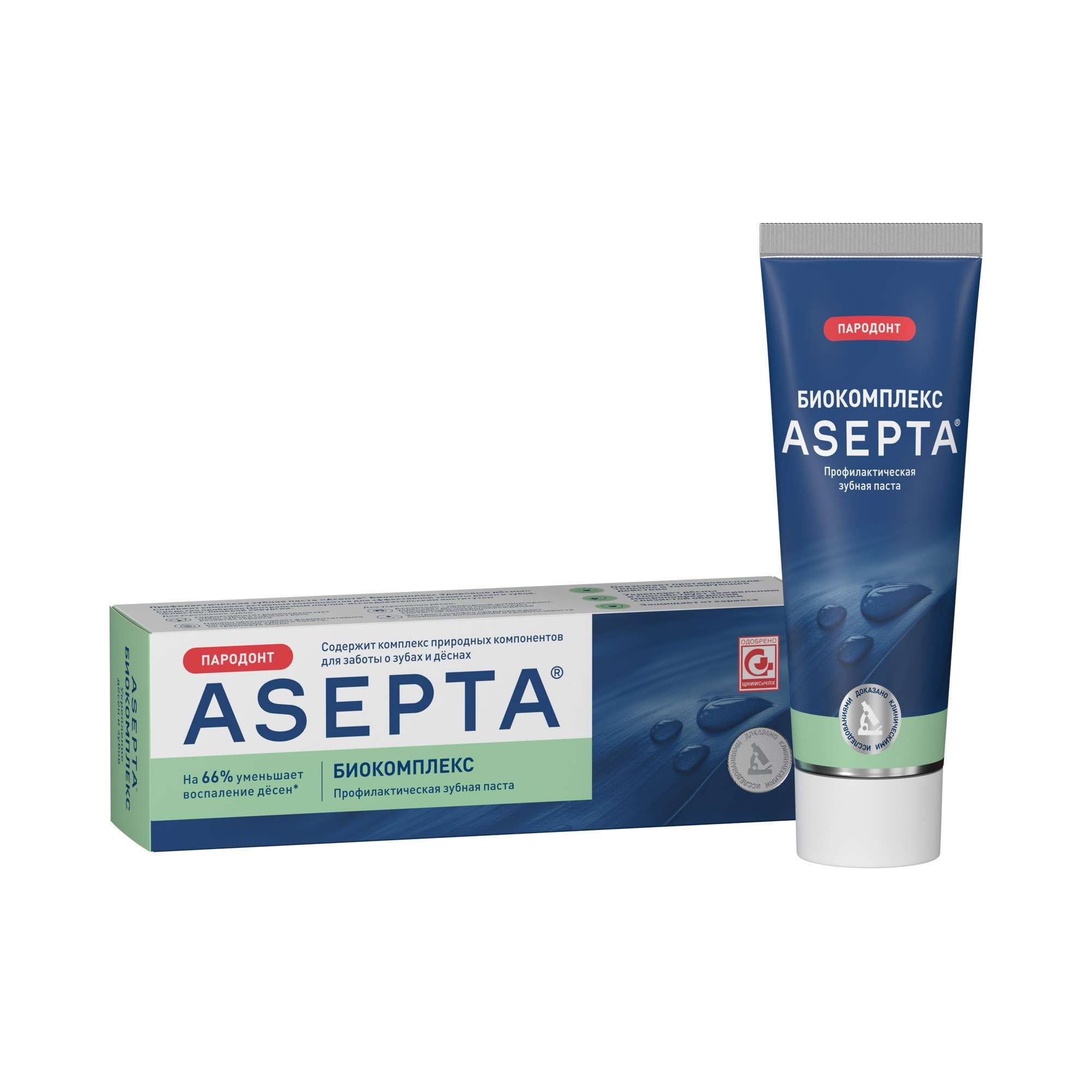 Изображение товара Зубная паста Асепта Биокомплекс Здоровые десны 75мл для профилактики воспалений