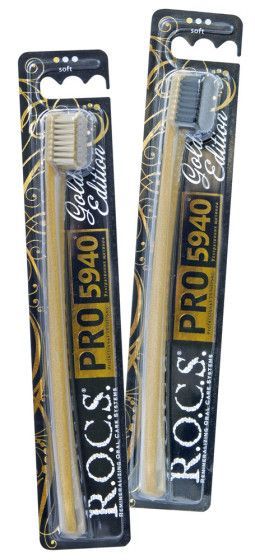 Изображение товара Мягкая зубная щетка R.O.C.S. Gold Edition Pro с тройной полировкой и изогнутой ручкой