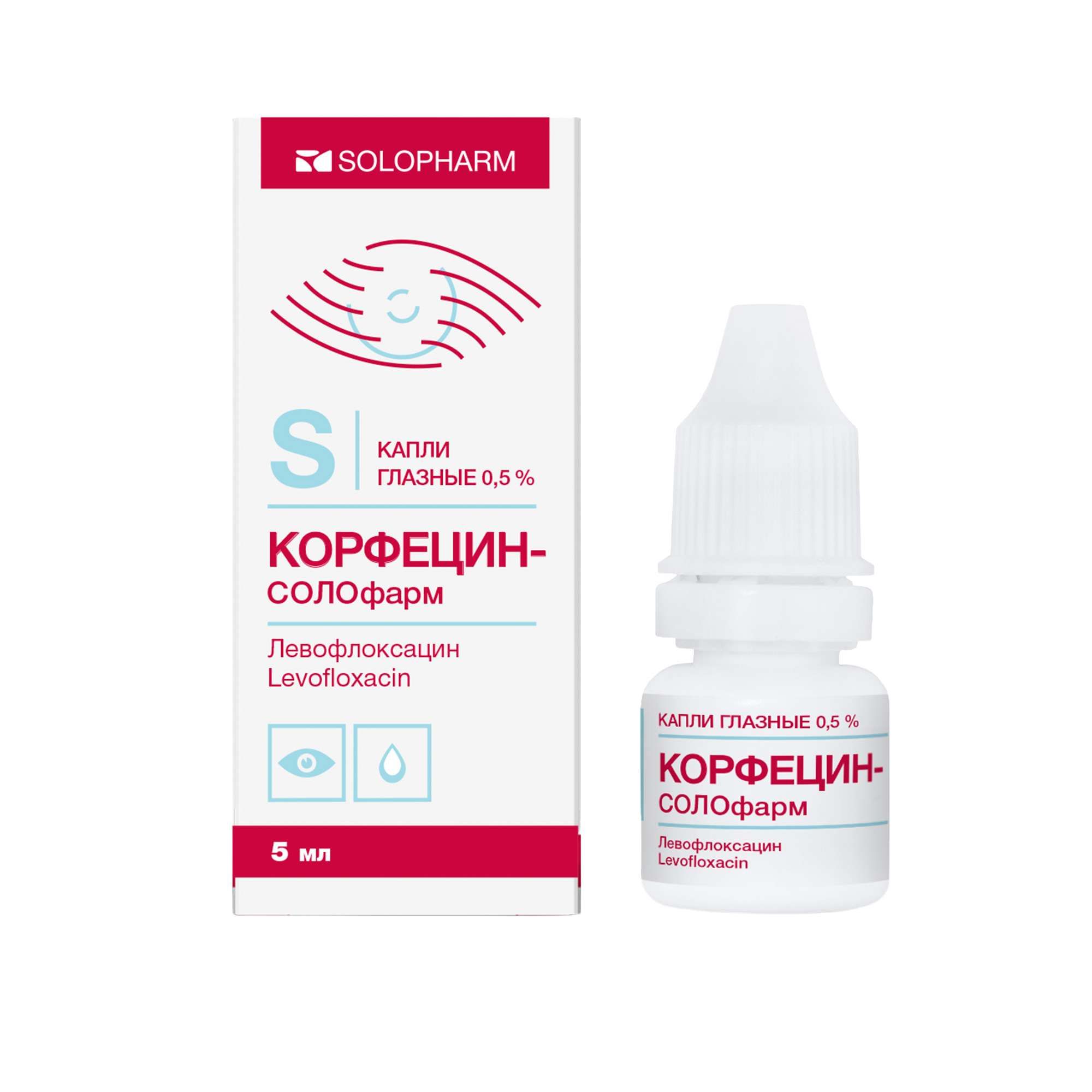 Изображение товара Глазные капли Корфецин-СОЛОфарм 0,5% 5мл для лечения бактериальных инфекций глаза