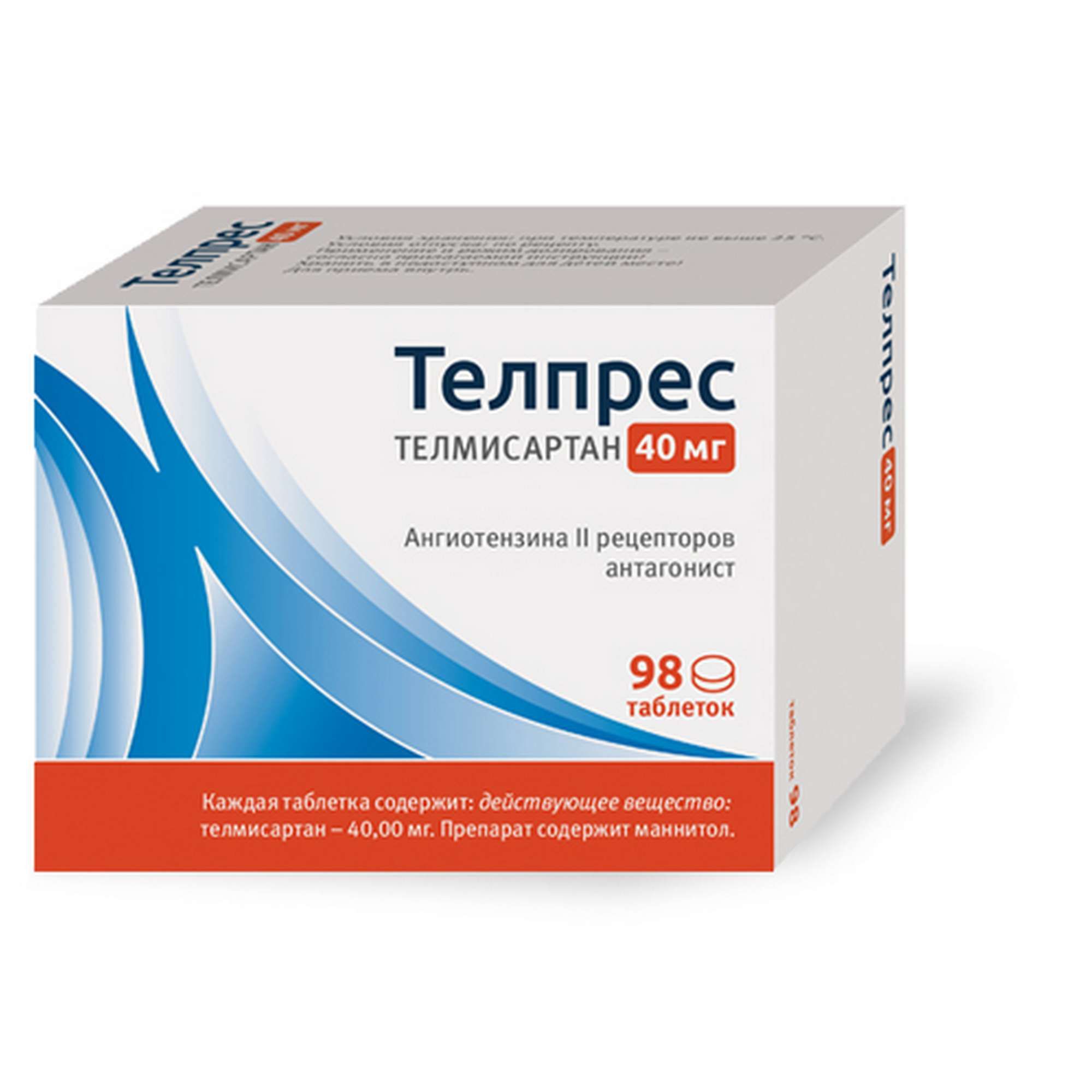 Изображение товара Телпрес таблетки 40 мг для лечения артериальной гипертензии и профилактики сердечно-сосудистых забо