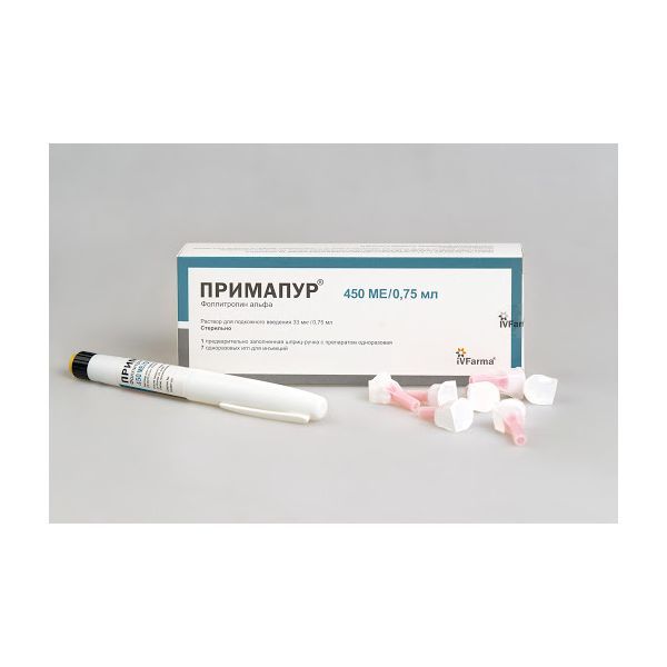 Изображение товара Примапур раствор для п/к введения 33мкг/0,75мл 450МЕ + игла 7 шт