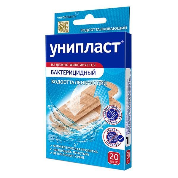 Изображение товара Пластырь бактерицидный влагостойкий Унипласт 1,9см х 7,2см 20 шт.