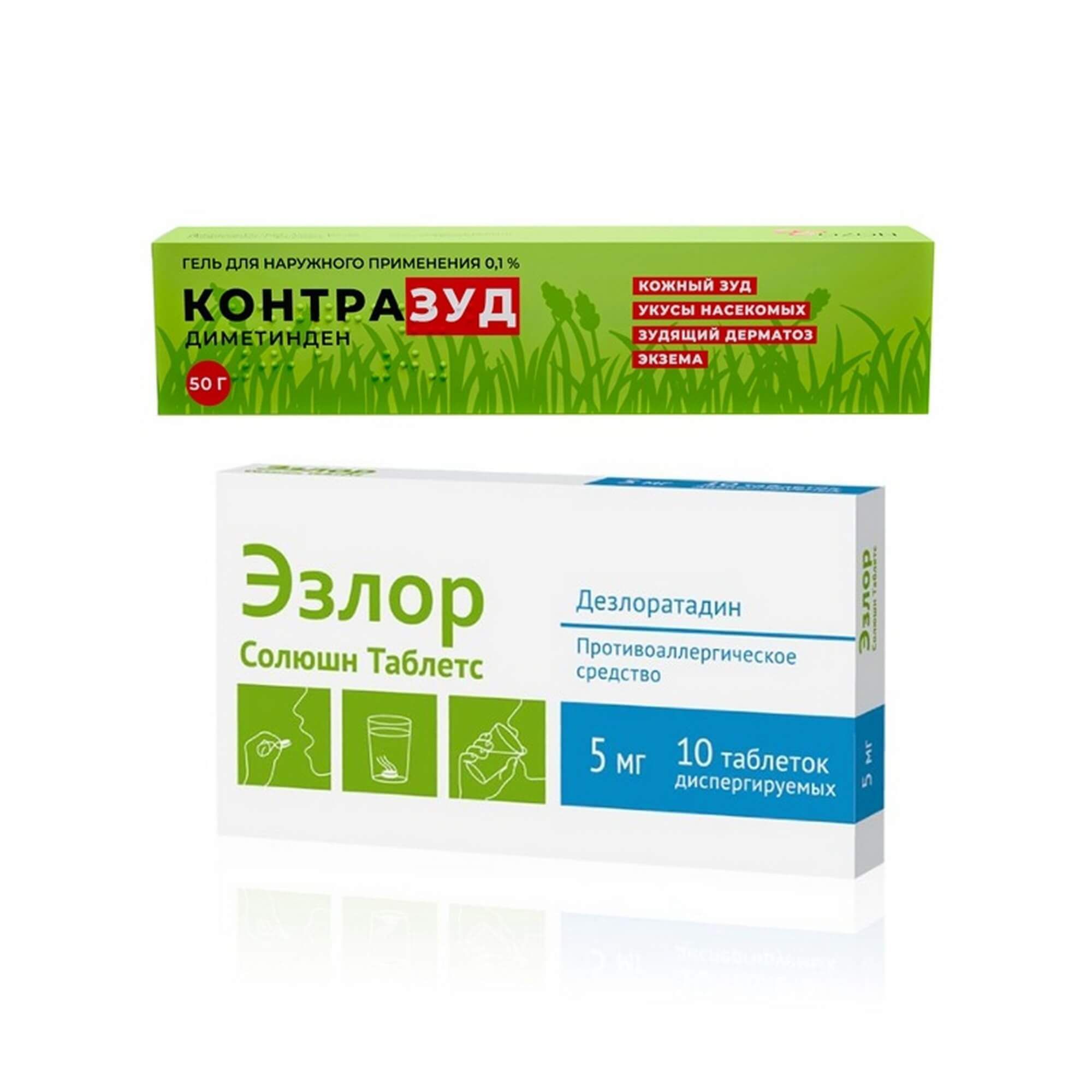 Изображение товара Гель 1X Контразуд 0,1% 50г + Эзлор диспергируемые таблетки 5мг 10шт