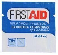 Изображение товара Спиртовая антисептическая салфетка First Aid 60x60 мм 20 шт для дезинфекции