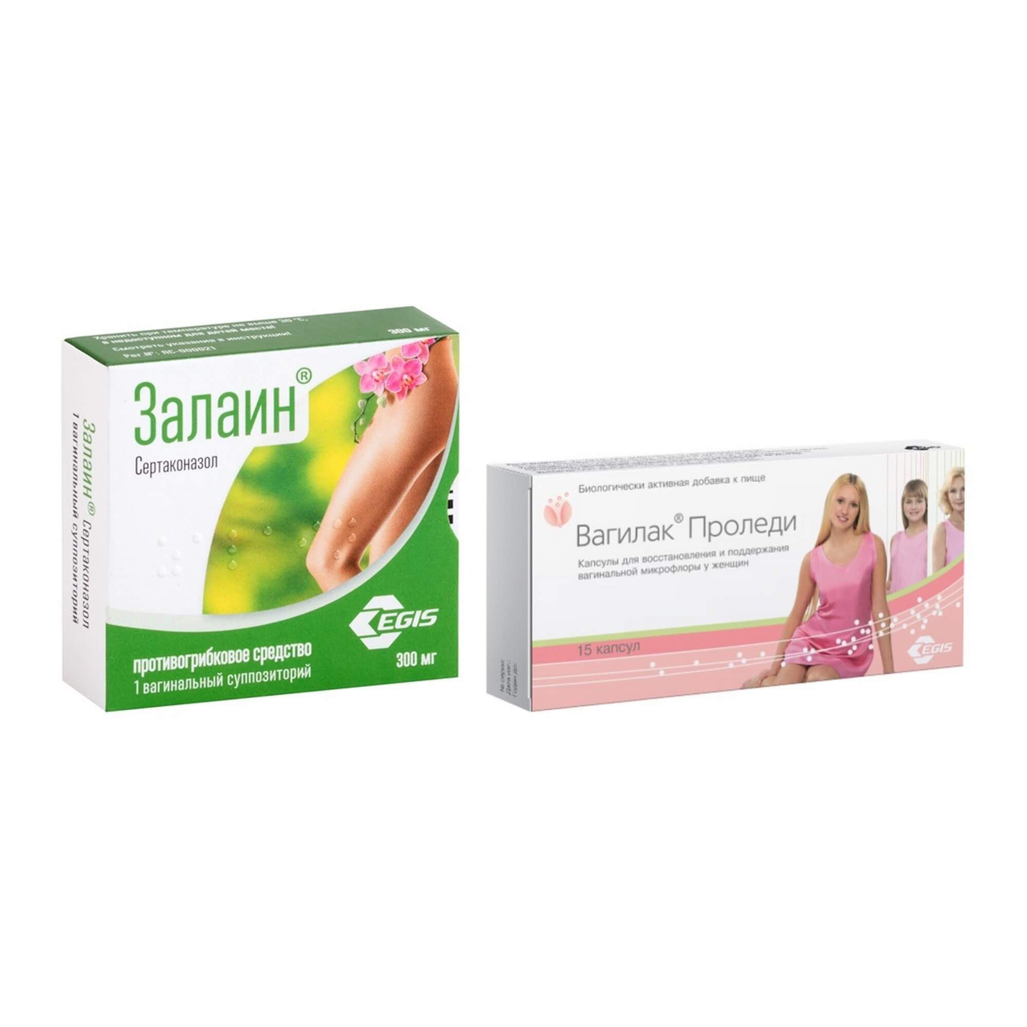 Изображение товара 1X Залаин суппозитории вагинальные 300мг + 1X Вагилак Проледи капсулы 227мг 15шт