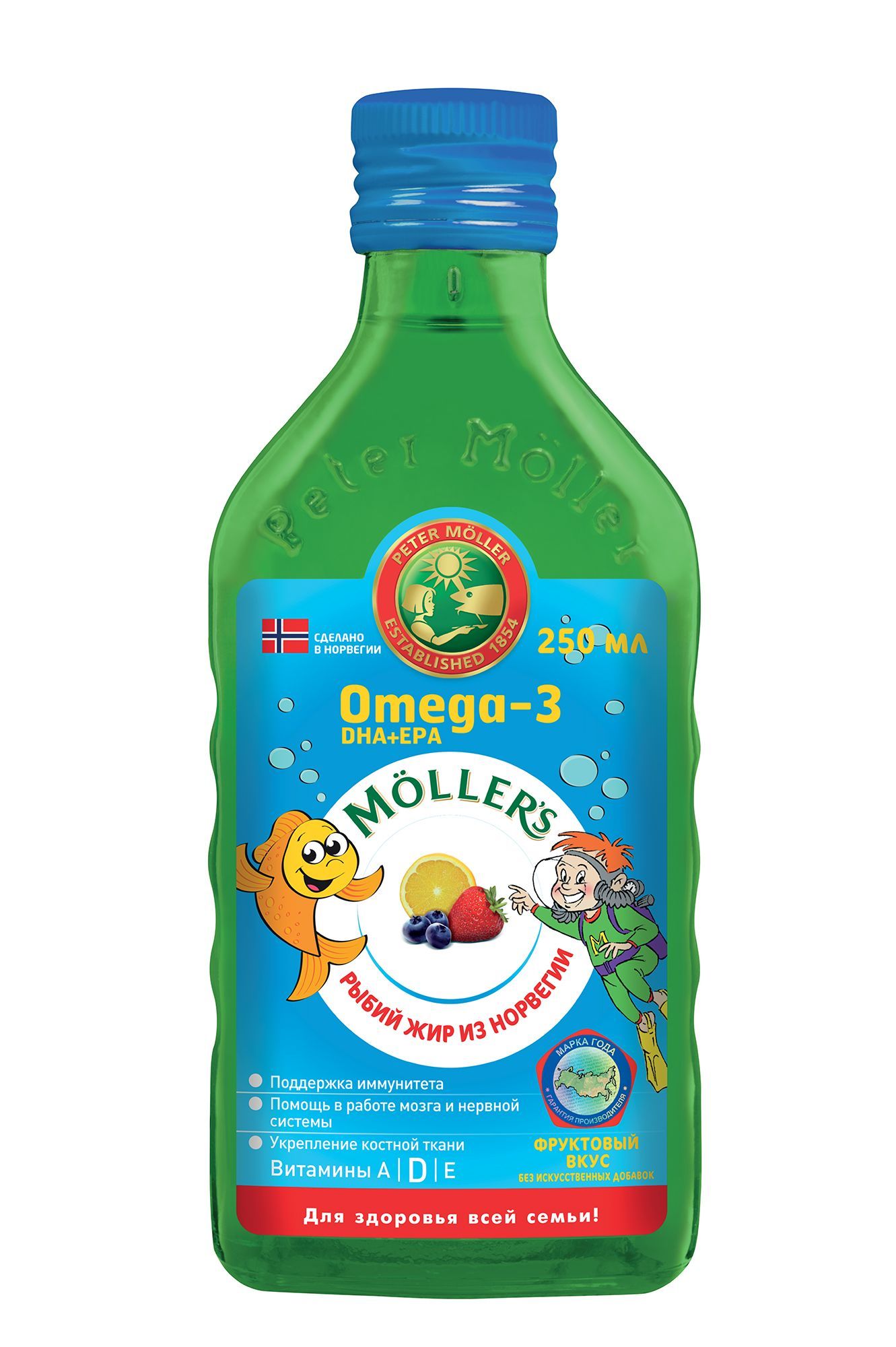 Изображение товара Рыбий жир фруктовый раствор Меллер 250 мл натуральный источник Омега-3 и витаминов