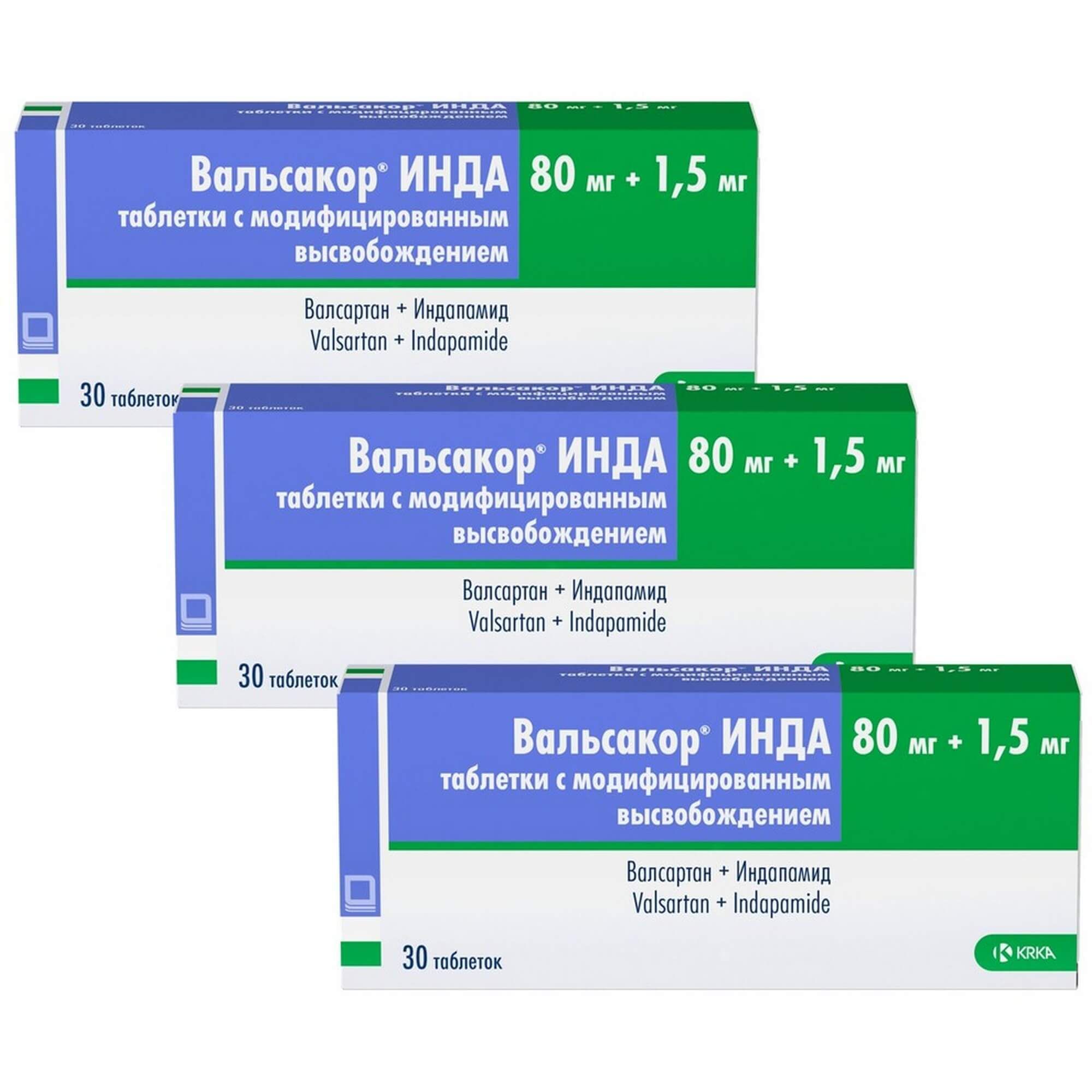 Изображение товара 3Х Вальсакор Инда таблетки с модифицированным высвобождением 80мг+1,5мг 30шт