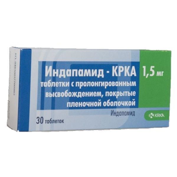 Изображение товара Индапамид-КРКА таблетки с пролонг. высвобожд. п/о плен. 1,5мг 30шт
