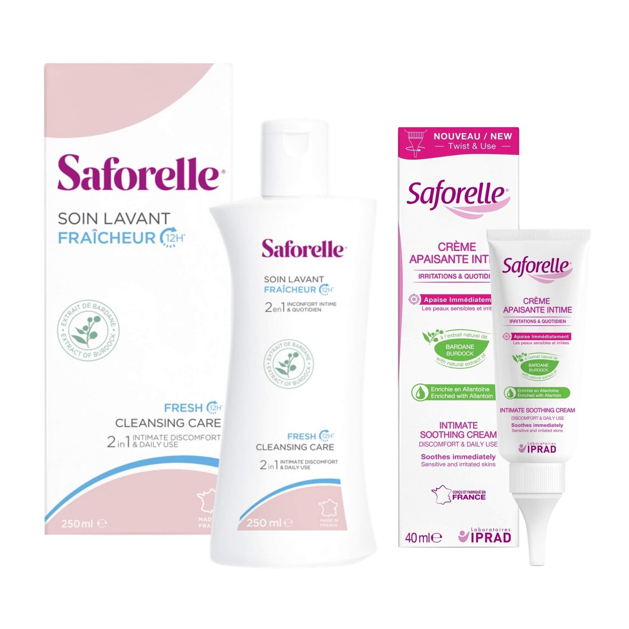 Изображение товара 1X Крем-эмолент для интимной зоны увлажняющий Saforelle/Сафорель фл. 40мл + 1X Гель для интимной гигиены экстра свежесть Saforelle/Сафорель фл. 250мл