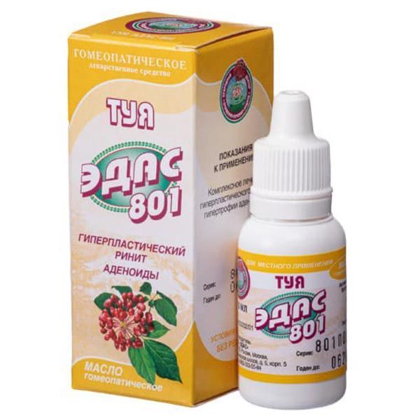 Изображение товара Гомеопатическое масло Туя Эдас-801 15мл - средство для носа и суставов