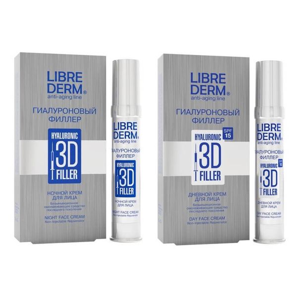 Крем дневной Гиалуроновый филлер 3D Librederm/Либридерм 30мл SPF15 + Крем ночной Гиалуроновый филлер 3D Librederm/Либридерм 30мл
