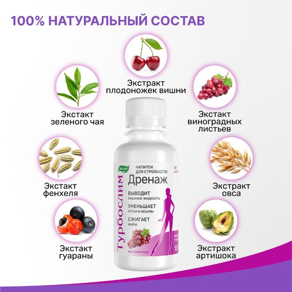 Дренаж напиток вкус виноградный без сахара Турбослим Эвалар жидкость для приема внутрь 150мл фото №6