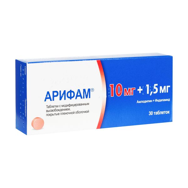Арифам таблетки п/о плен. с модифицированным высвобожд. 10мг+1,5мг 30шт