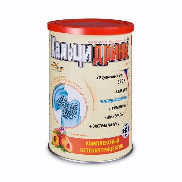 Кальцидринк вкус персика порошок для приг. раствора для приема вн. 390г