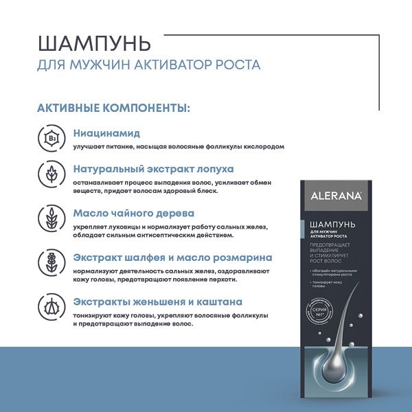 Шампунь для мужчин Активатор роста Alerana/Алерана 250мл фото №5