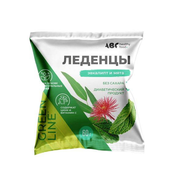Карамель леденцовая с цинком и витамином С вкус эвкалипта и перечной мяты без сахара ABC Healthy Food 60г Карамель леденцовая с цинком и витамином С вкус эвкалипта и перечной мяты без сахара ABC Healthy Food 60г
