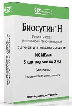 Биосулин Н сусп. для п/к введ. 100 МЕ/мл 3мл 5шт