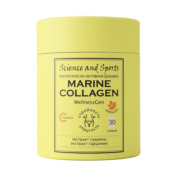 Морской коллаген вкус апельсина гарциния и гуарана с витамином С WellnessGen Science and Sports стик 30шт