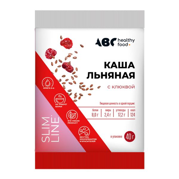 Каша льняная с клюквой ABC Healthy Food 40г Каша льняная с клюквой ABC Healthy Food 40г