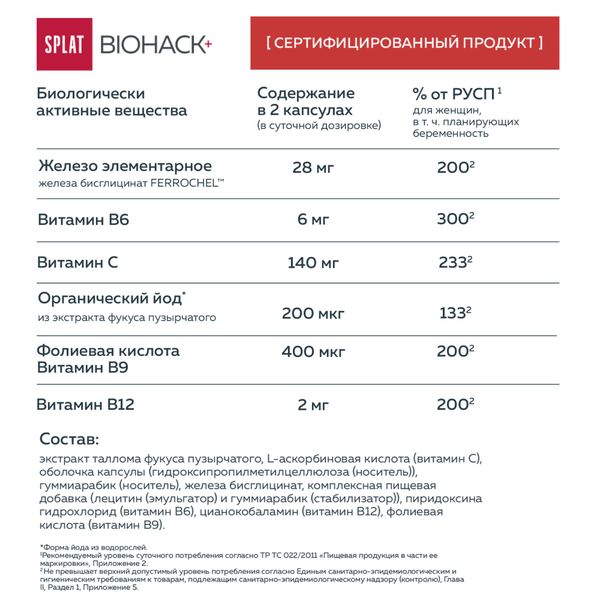 Железо Плюс 28мг Biohack+ Splat/Сплат капсулы 440мг 90шт фото №5