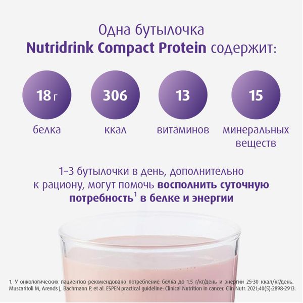 Питание лечебное диетическое высокобелковое со вкусом клубники Компакт Протеин Nutridrink/Нутридринк 125мл 4шт фото №3