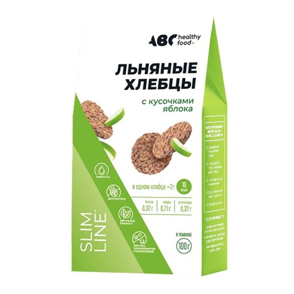 Хлебцы льняные с кусочками яблока ABC Healthy Food 100г