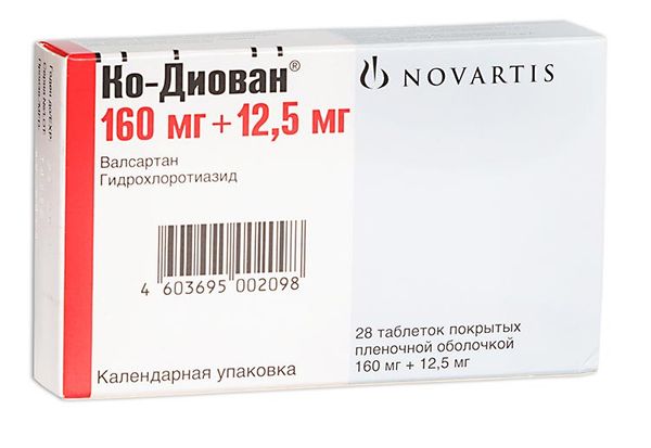 Ко-Диован таблетки п/о 160мг+12,5мг 28шт
