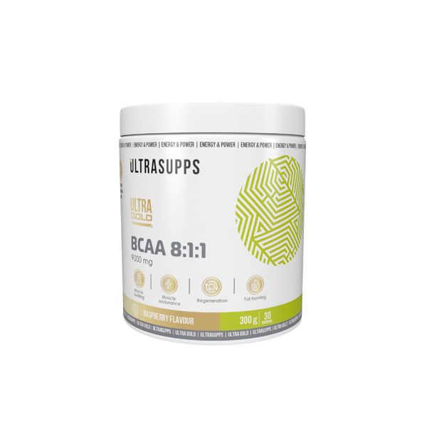 Аминокислота БЦАА/BCAA 8:1:1 вкус малины Ultra Gold UltraSupps/Ультрасаппс 300г
