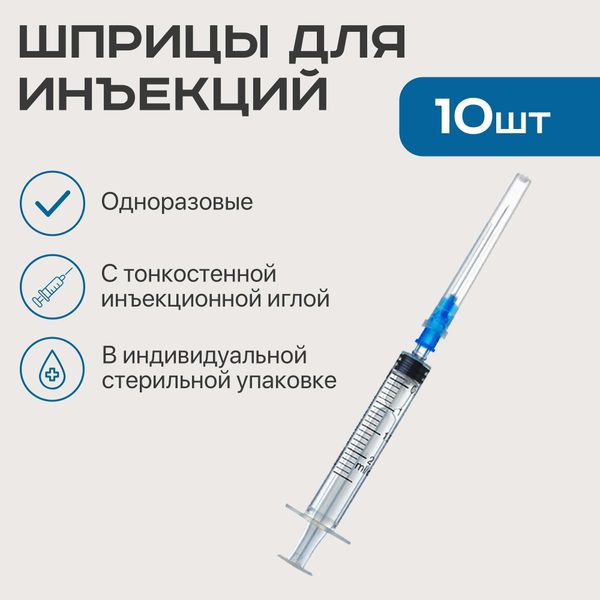 Шприц 3-х компонентный с иглой 23Gx1 1/4 0,6х30мм 2мл 10шт+Салфетки спиртовые 10шт фото №2