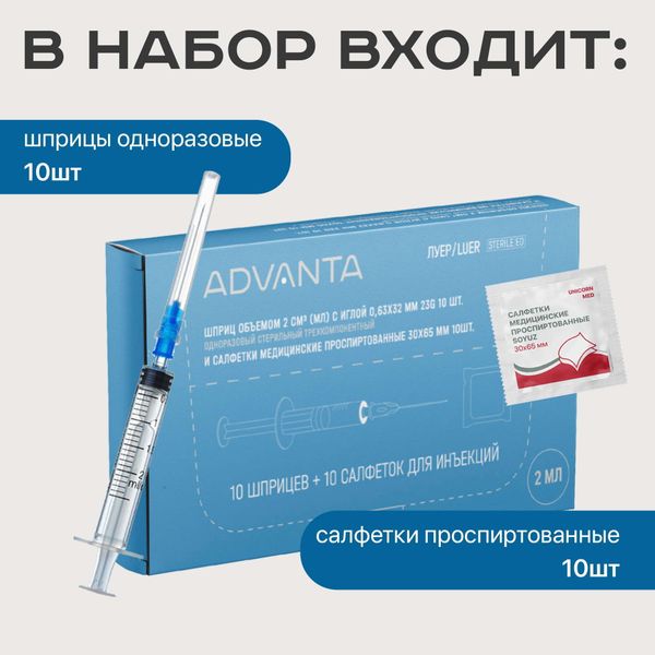 Шприц 3-х компонентный с иглой 23Gx1 1/4 0,6х30мм 2мл 10шт+Салфетки спиртовые 10шт фото №3