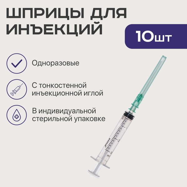 Шприц 3-х компонентный с иглой 23Gx1 1/4 0,6х30мм 3мл 10шт+Салфетки спиртовые 10шт фото №4
