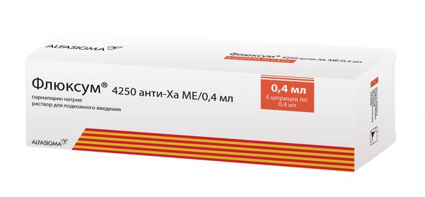 Флюксум раствор для п/к введ. шприц 4250анти-Ха МЕ/0,4мл 6шт