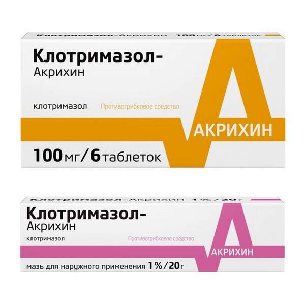 1X Клотримазол-Акрихин мазь для наружного применения 1% 20г + 1X Клотримазол-Акрихин таблетки вагинальные 100мг 6шт