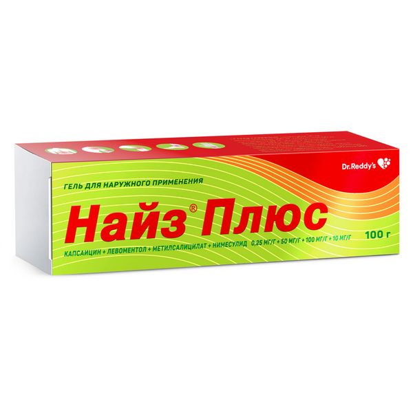Найз Плюс гель для наружного применения 0,25мг/г+50мг/г+100мг/г+10мг/г 100г фото №2