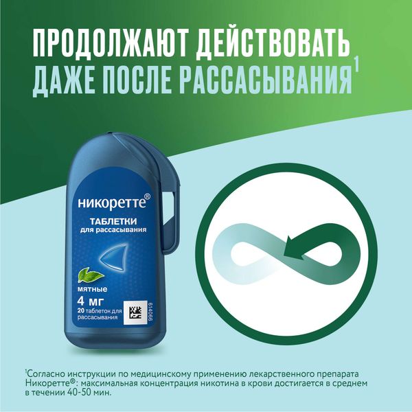 Никоретте вкус мяты таблетки для рассасывания п/о пленочной 4мг 20шт фото №3 Никоретте вкус мяты таблетки для рассасывания п/о пленочной 4мг 20шт фото №3