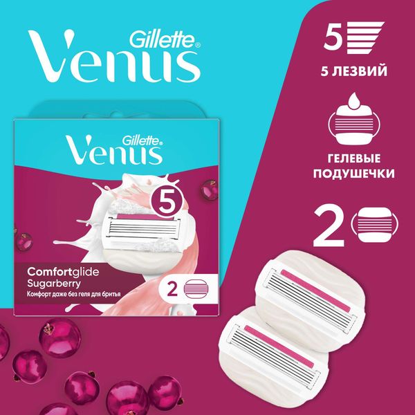 Кассеты сменные для безопасной бритвы Comfortglide Sugarberry Venus Gillette/Жиллетт 2шт фото №3