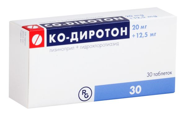 Ко-Диротон таблетки 20мг+12,5мг 30шт