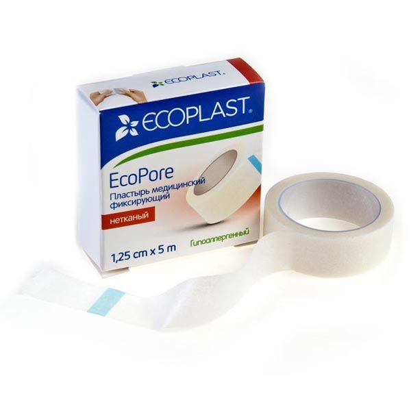Пластырь фиксирующий нетканый ЭкоПор Ecoplast/Экопласт 1,25см х 5м фото №2