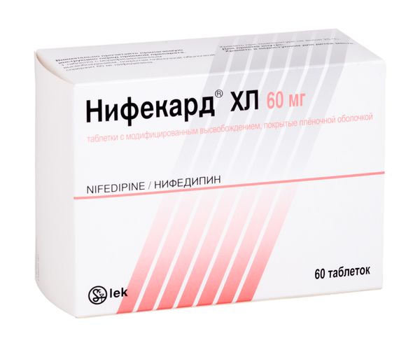 Нифекард ХЛ таблетки п/о плен. с модифиц. высвобожд. 60мг 60шт