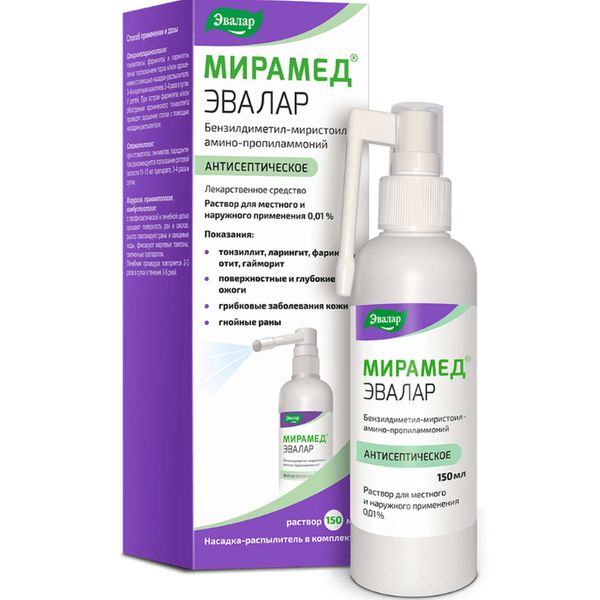 Мирамед Эвалар раствор для местного и наружного применения 0,01% 150мл+Насадка-распылитель Мирамед Эвалар раствор для местного и наружного применения 0,01% 150мл+Насадка-распылитель
