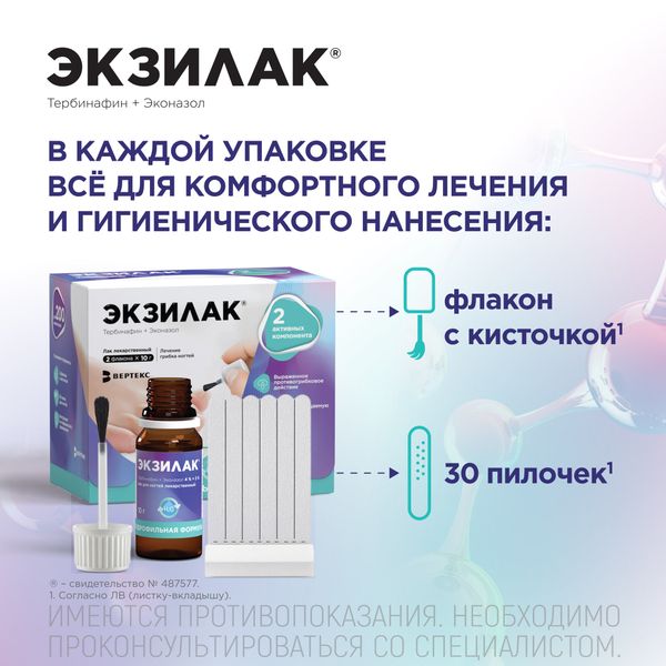 Экзилак лак для ногтей 4%+3% 10г 2шт+Пилочка для ногтей 30шт фото №5